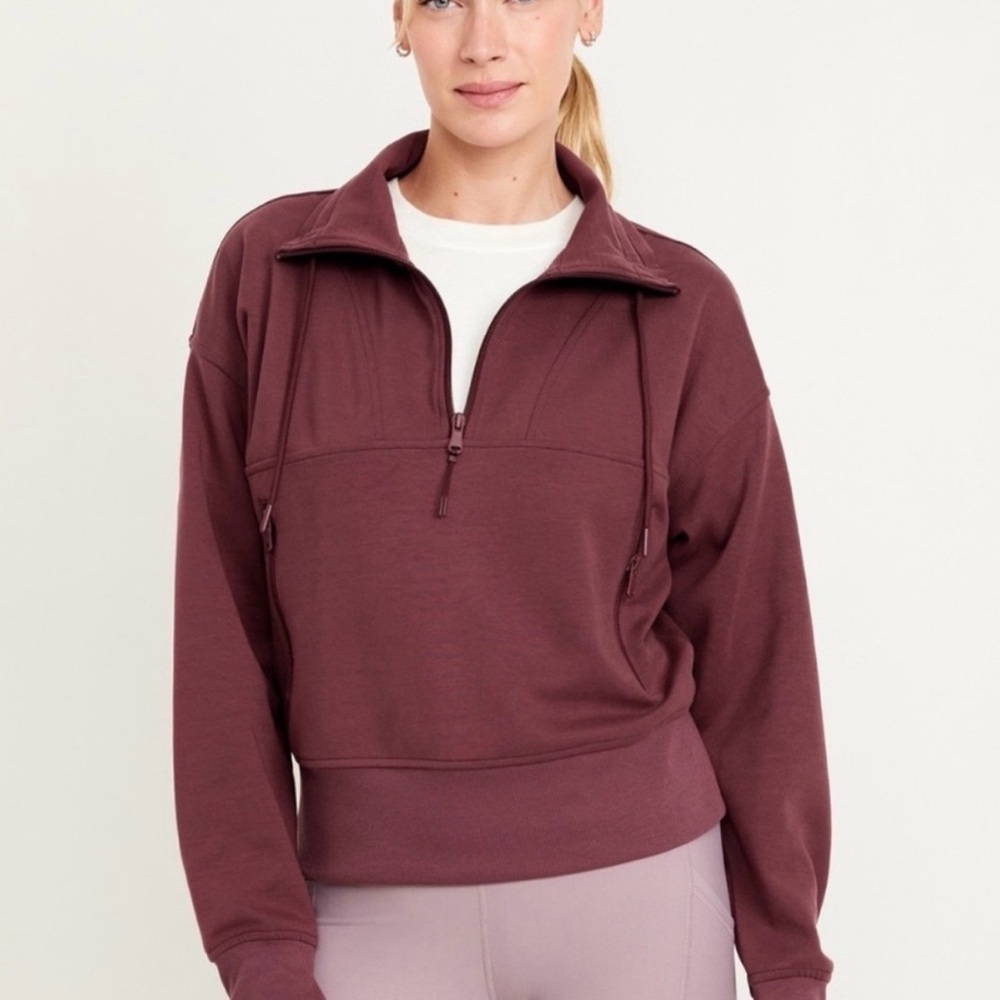 Old Navy Active Burgundy Half Zip Sweatshirt Thumb Holes Women’s Medium - Picture 1 of 6